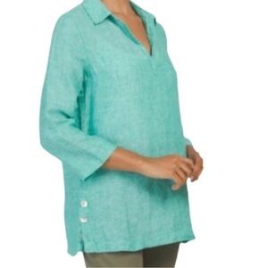 NWT TAHARI LINEN V-neck collar shirt 3/4 sleeve Medium